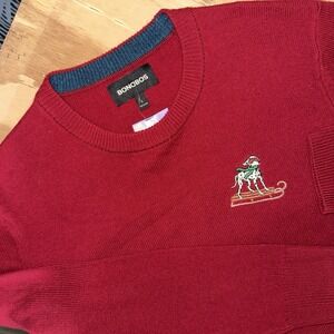 Bonobos Sledding Dog Sweater Red Merino Wool Crew Neck‎ Large New